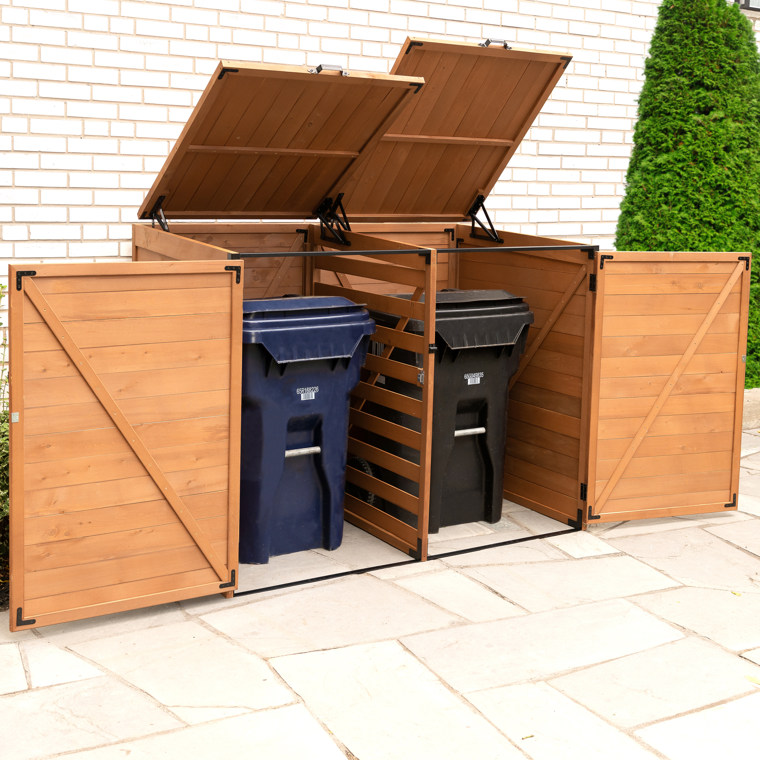 Large Horizontal Refuse Storage Shed, Wooden Garbage Can Storage Bin